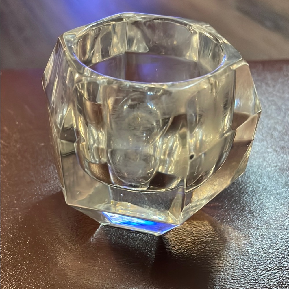 Heavy Faceted Clear Glass Candle Holder